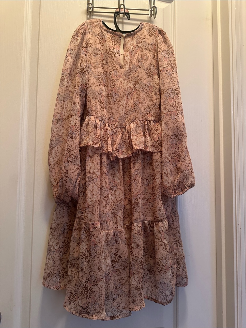 Girls' Blush Floral Peplum Long-Sleeve Dress